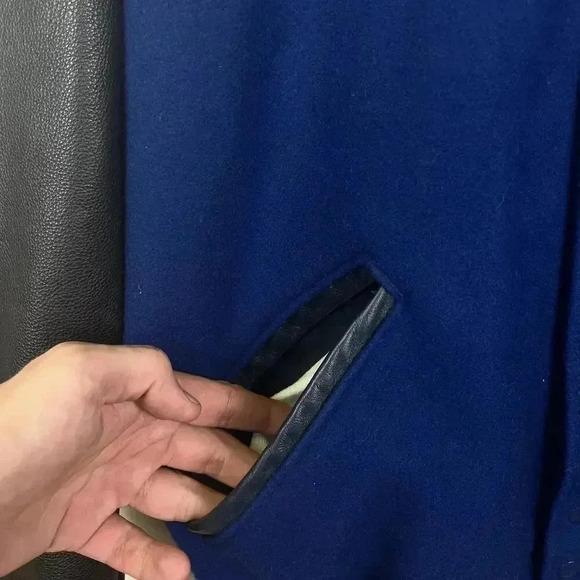 Vintage DeLong Blue Letterman Jacket with Leather Sleeves by Unknown - Picture 7 of 8